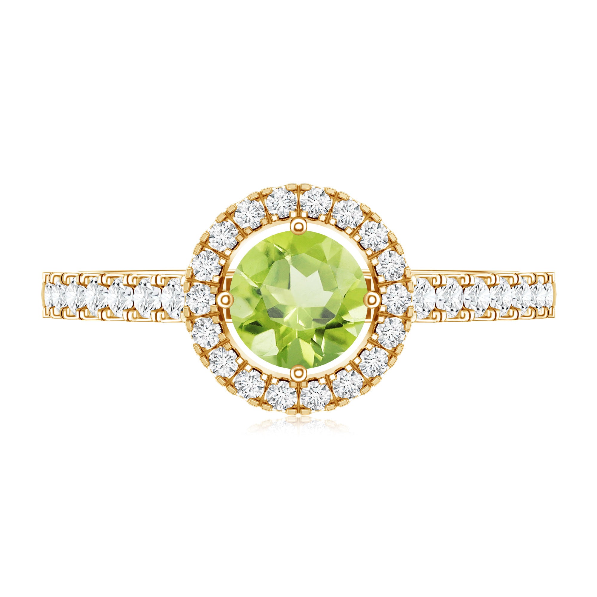 Genuine Half Carat Peridot Engagement Ring with Diamond Halo AAA - Rosec Jewels