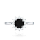 Rosec Jewels-Round Cut Black Onyx and Diamond Engagement Ring For Women