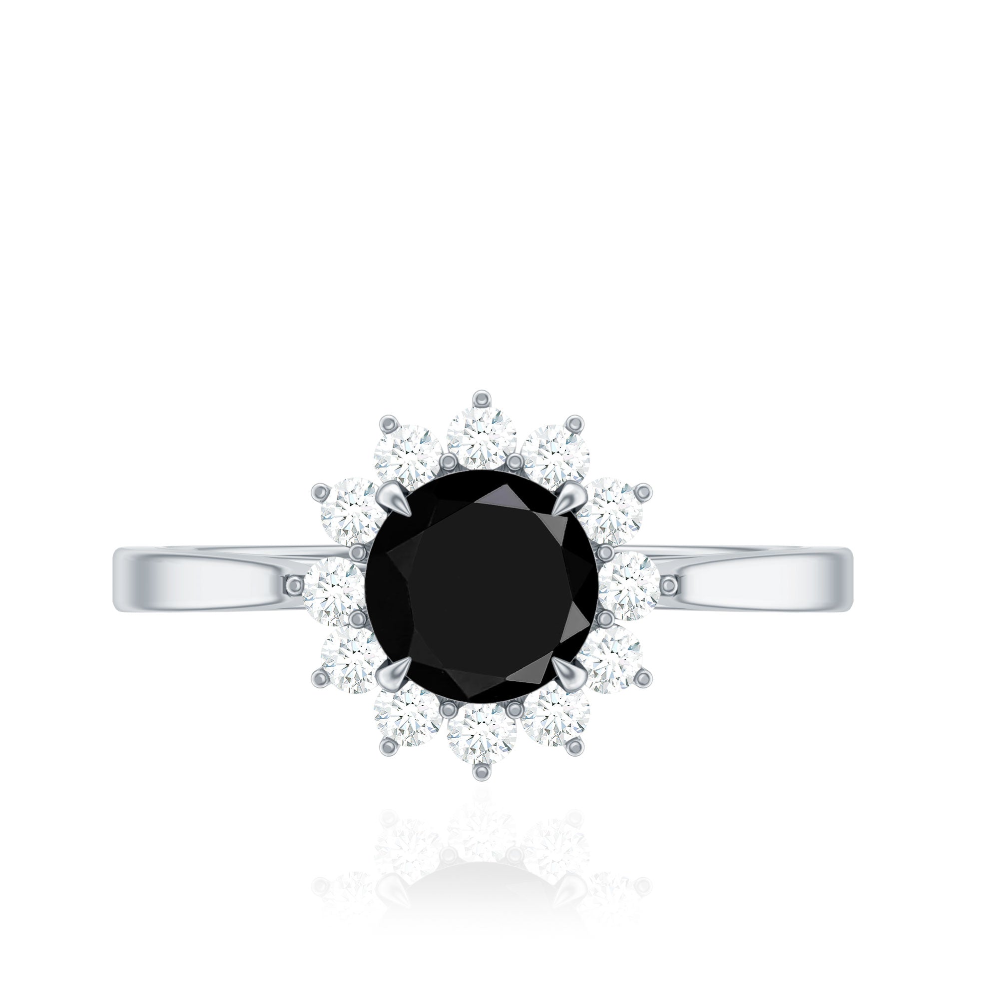 Rosec Jewels-Round Cut Black Onyx and Diamond Engagement Ring For Women