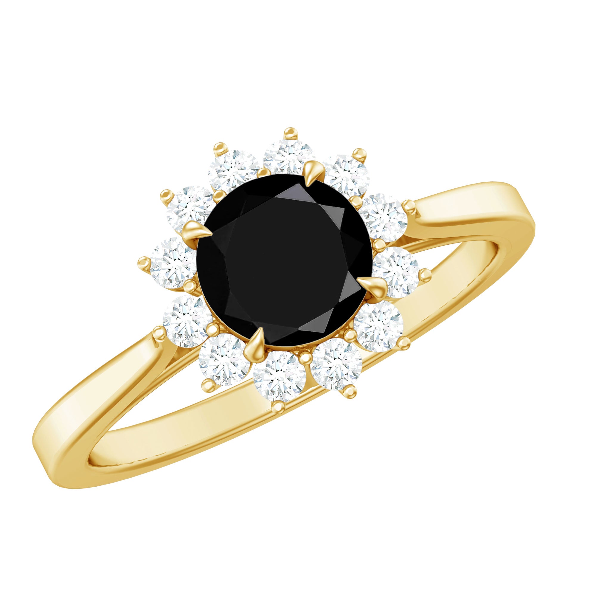 Rosec Jewels-Round Cut Black Onyx and Diamond Engagement Ring For Women