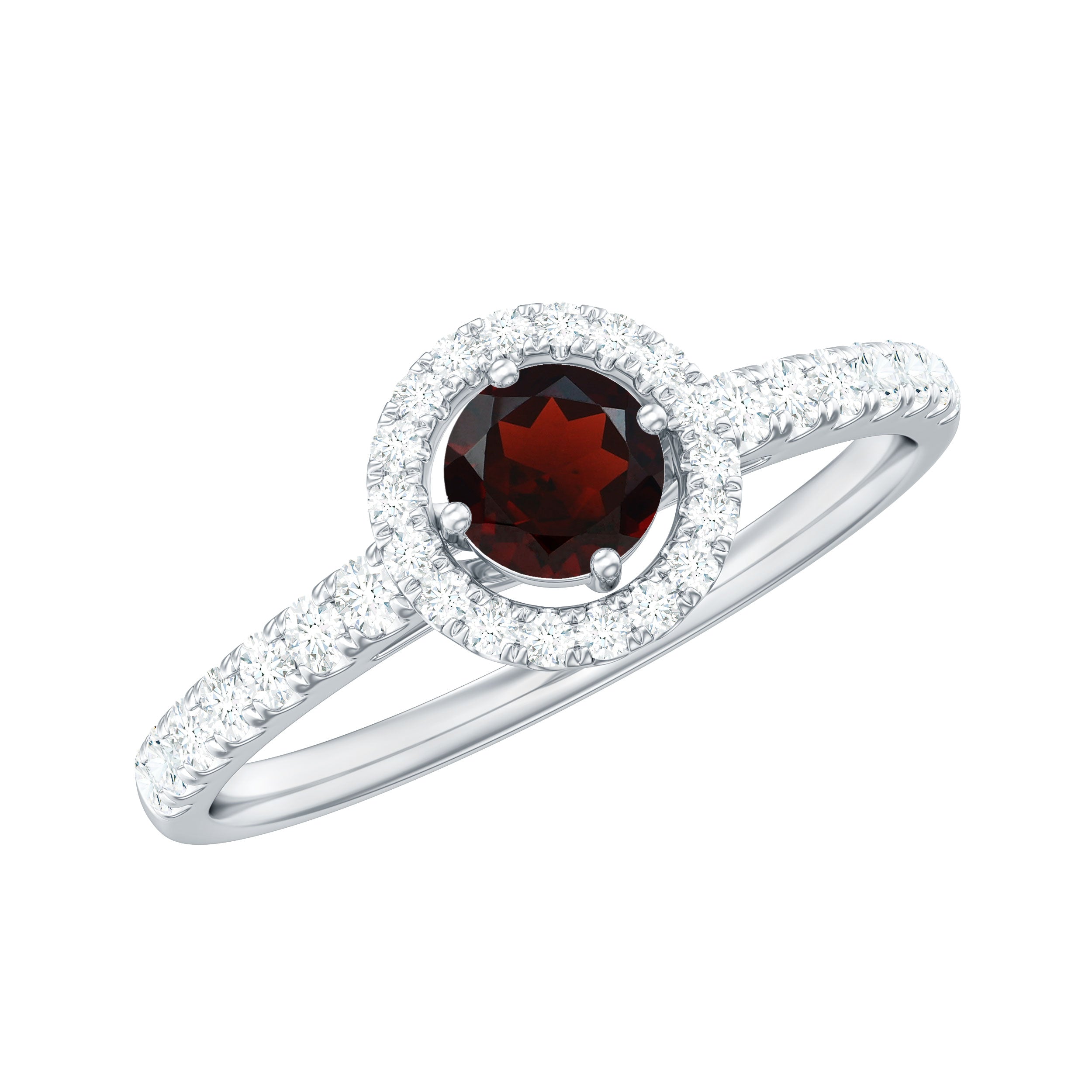 Garnet Minimal Engagement Ring with Diamond Halo AAA - Rosec Jewels