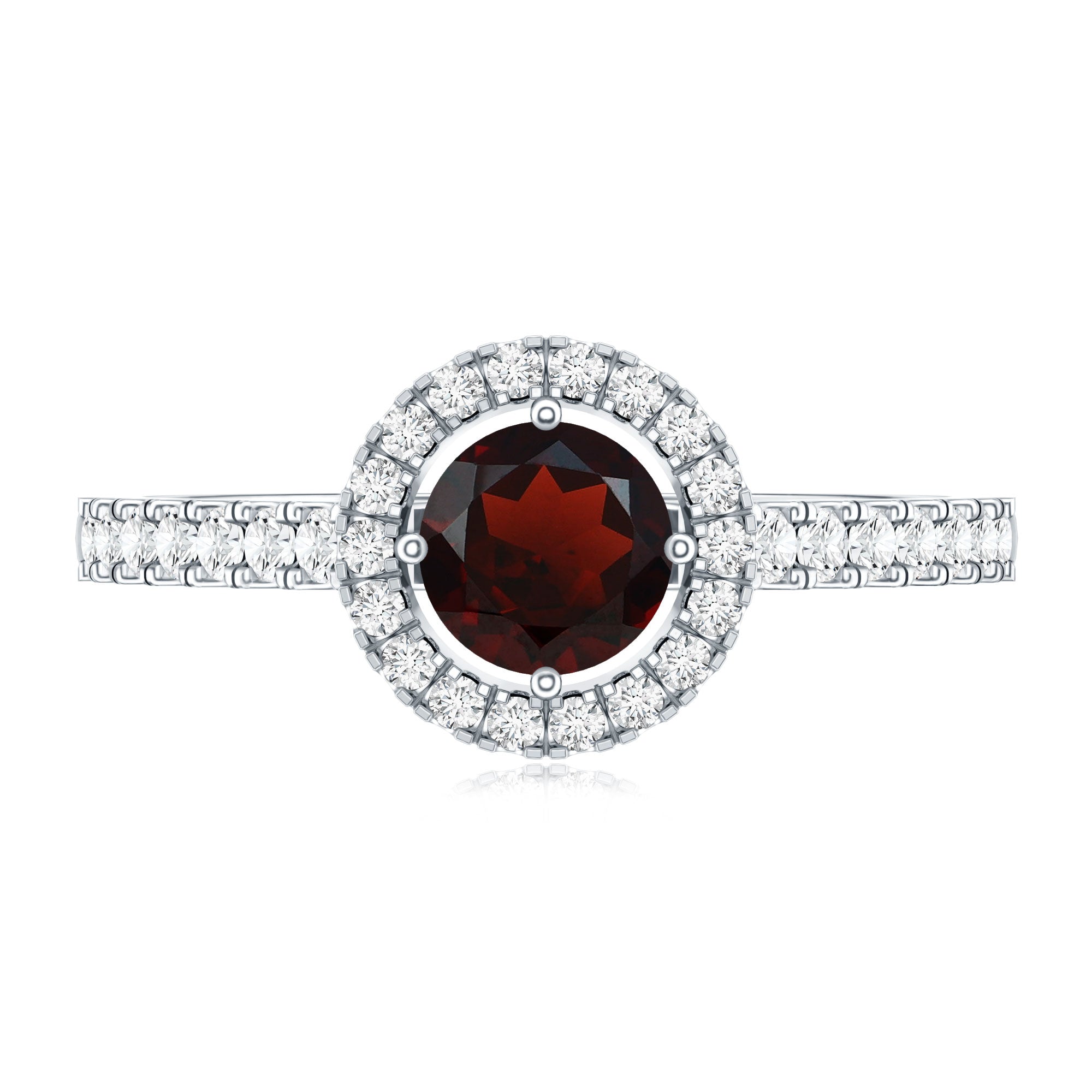 Garnet Minimal Engagement Ring with Diamond Halo AAA - Rosec Jewels