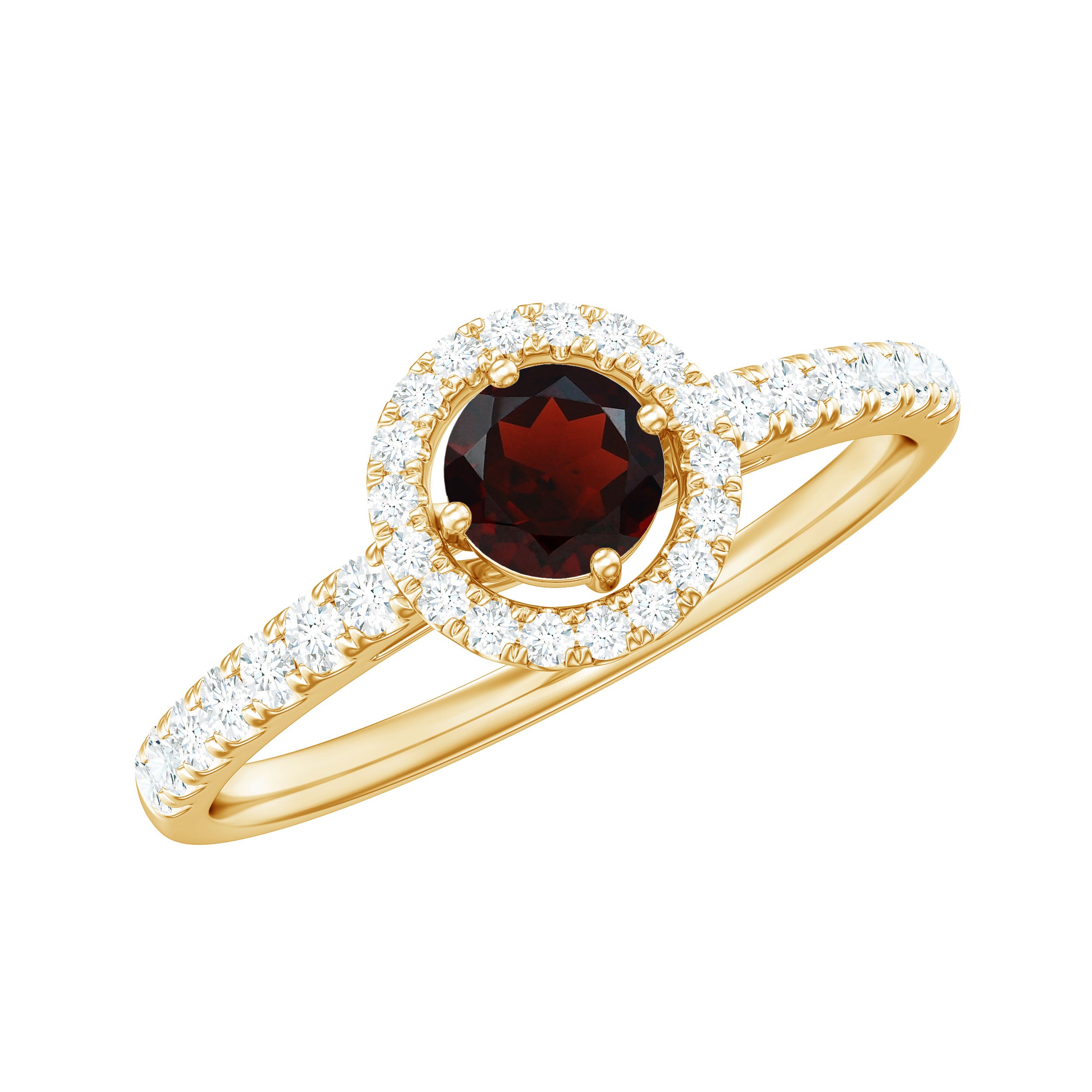 Garnet Minimal Engagement Ring with Diamond Halo AAA - Rosec Jewels