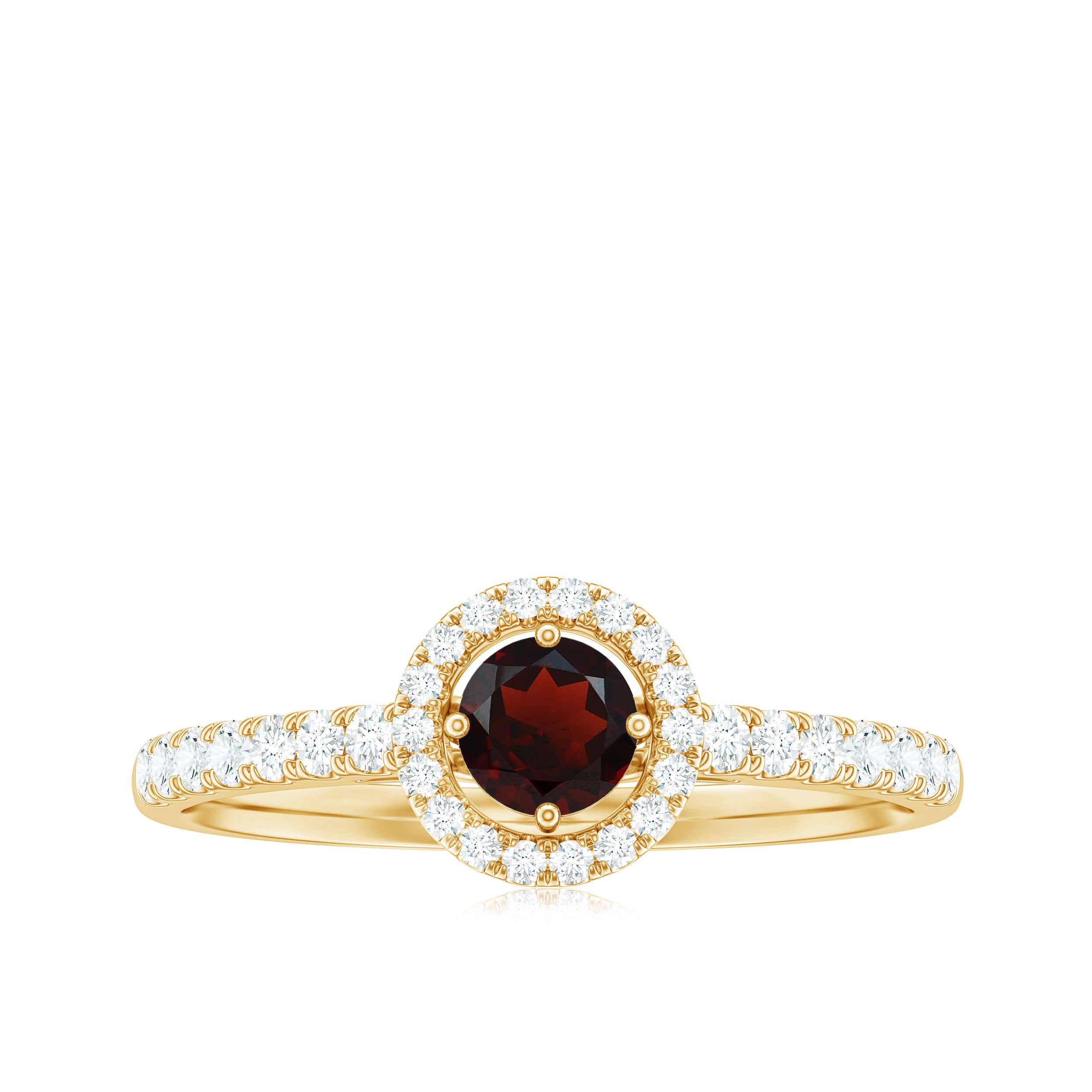 Garnet Minimal Engagement Ring with Diamond Halo AAA - Rosec Jewels