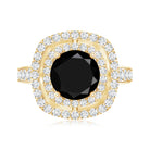 Certified 2 Carat Lab Grown Black Diamond Double Halo Engagement Ring with Moissanite AAAA ( Synthetic ) - Rosec Jewels