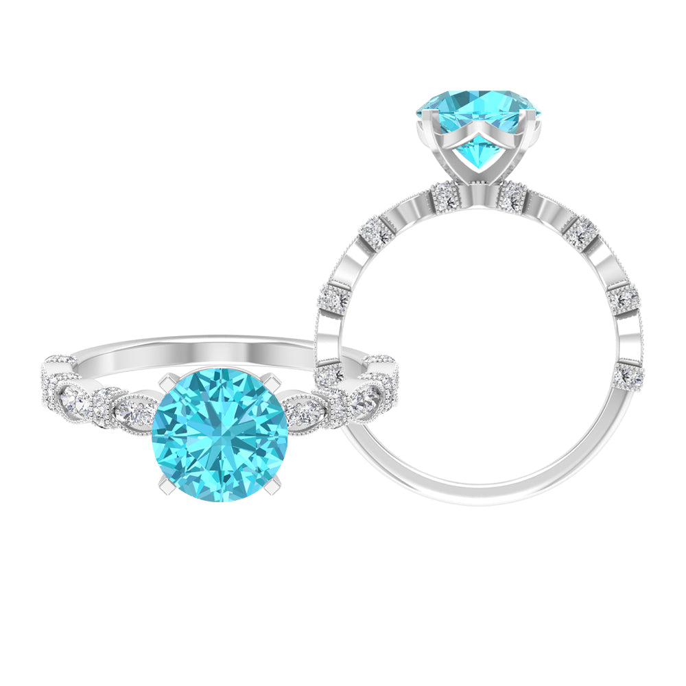 2.50 CT Solitaire Swiss Blue Topaz Engagement Ring with Diamond