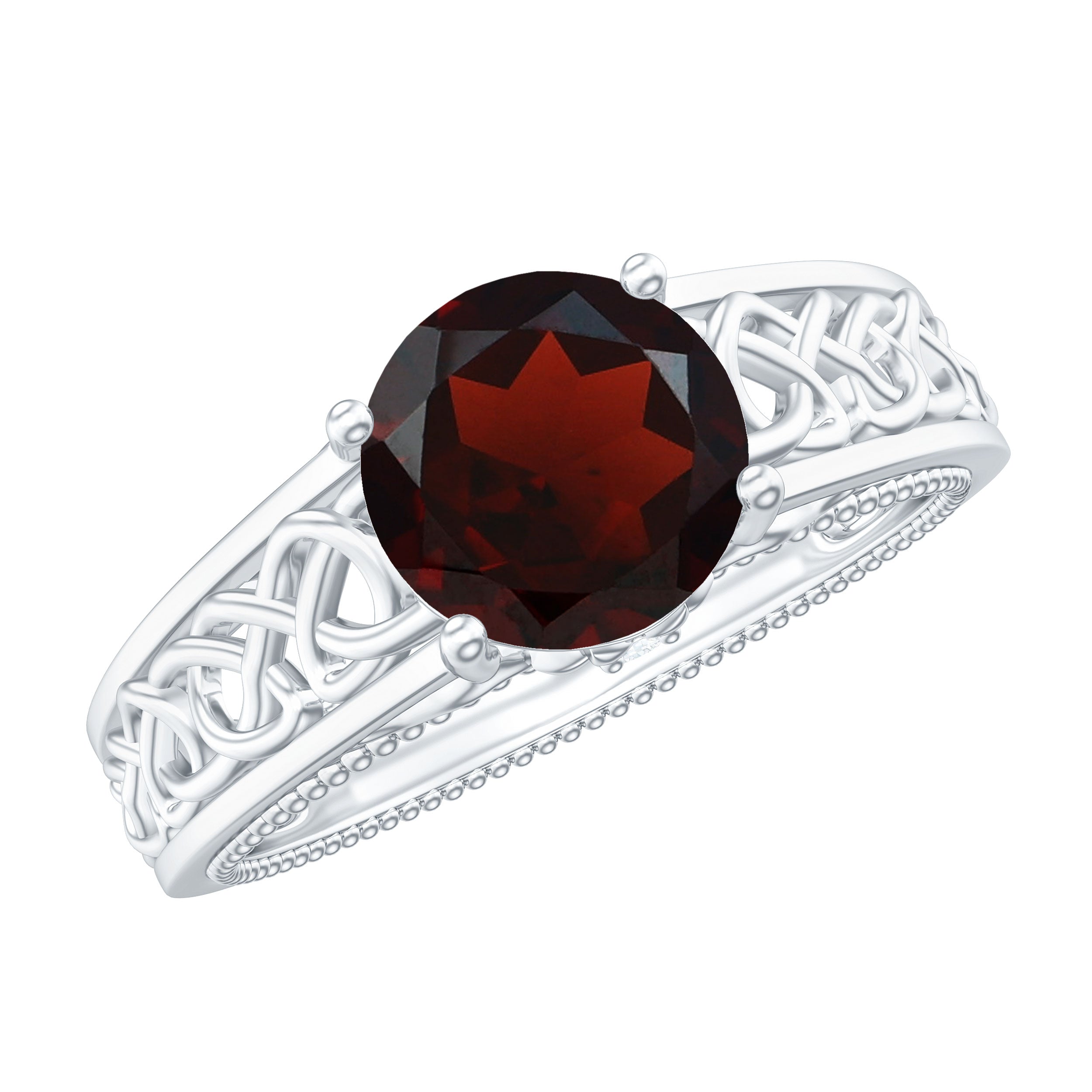 Vintage Style Garnet Diamond Engagement Ring with Celtic Knot AAA - Rosec Jewels