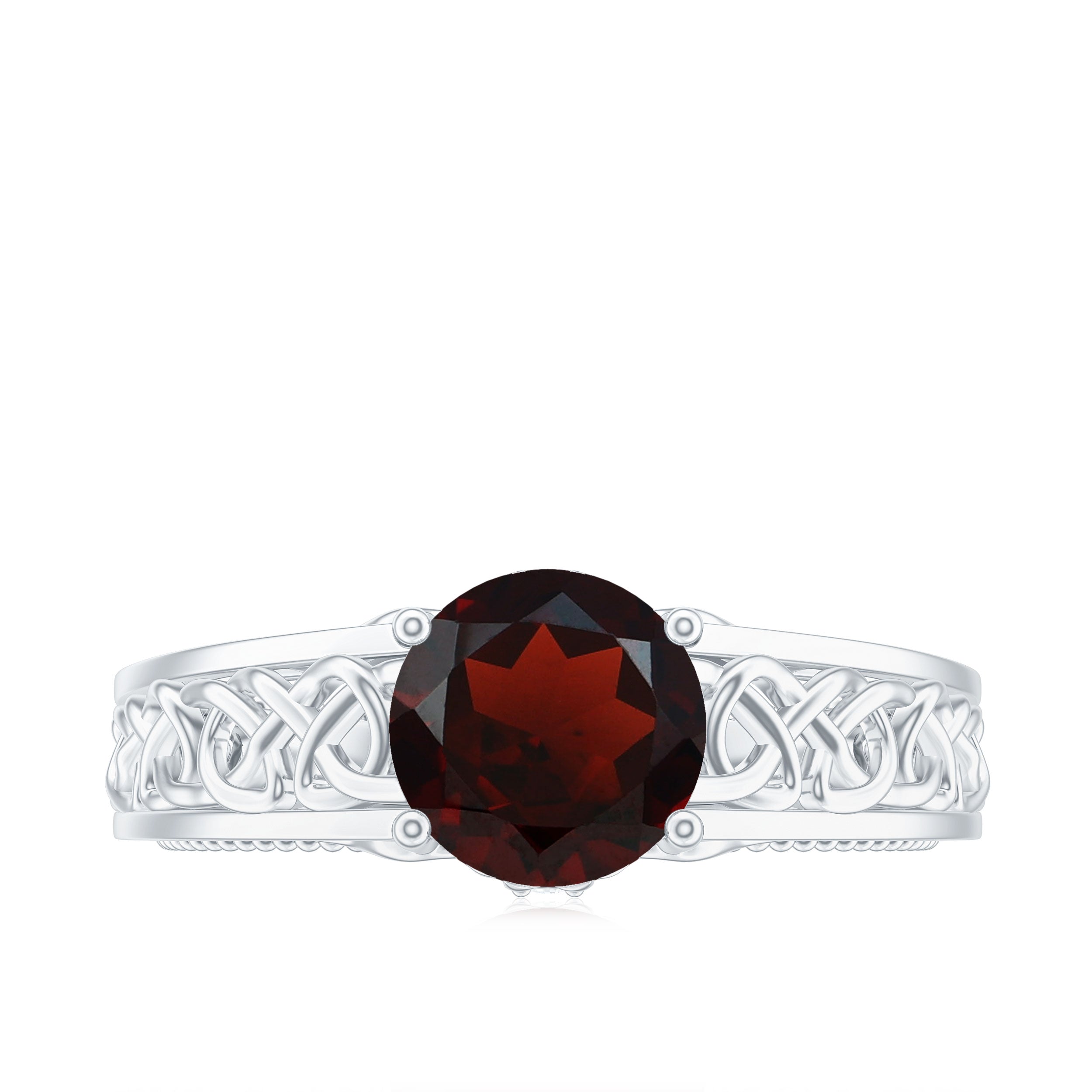 Vintage Style Garnet Diamond Engagement Ring with Celtic Knot AAA - Rosec Jewels