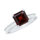 Natural 8mm Asscher Cut Garnet Engagement Ring with Diamond Side Stones AAA - Rosec Jewels