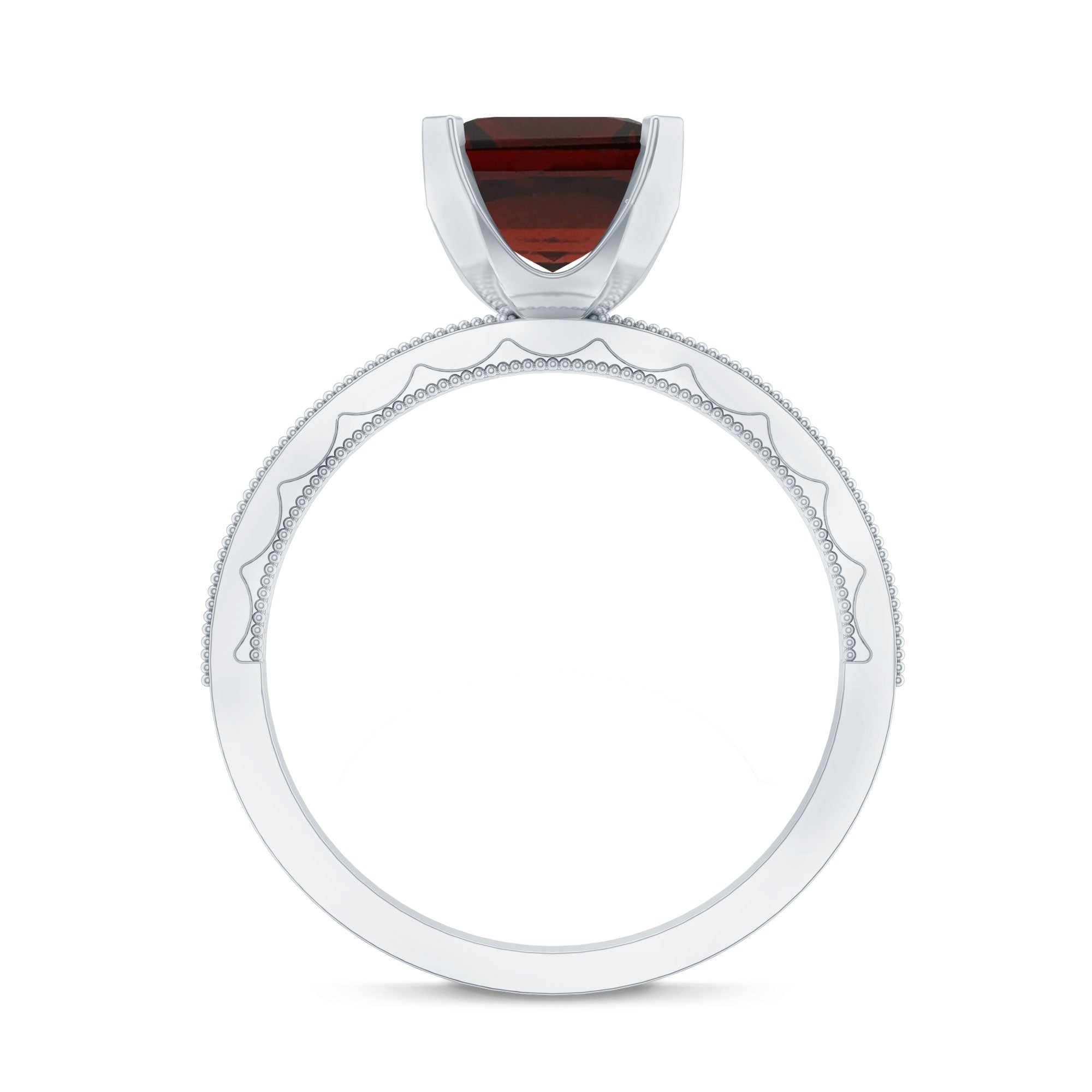 Natural 8mm Asscher Cut Garnet Engagement Ring with Diamond Side Stones AAA - Rosec Jewels