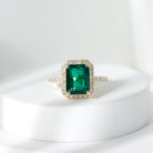 Octagon Cut Lab Grown Emerald Engagement Ring with Diamond AAAA - Rosec Jewels