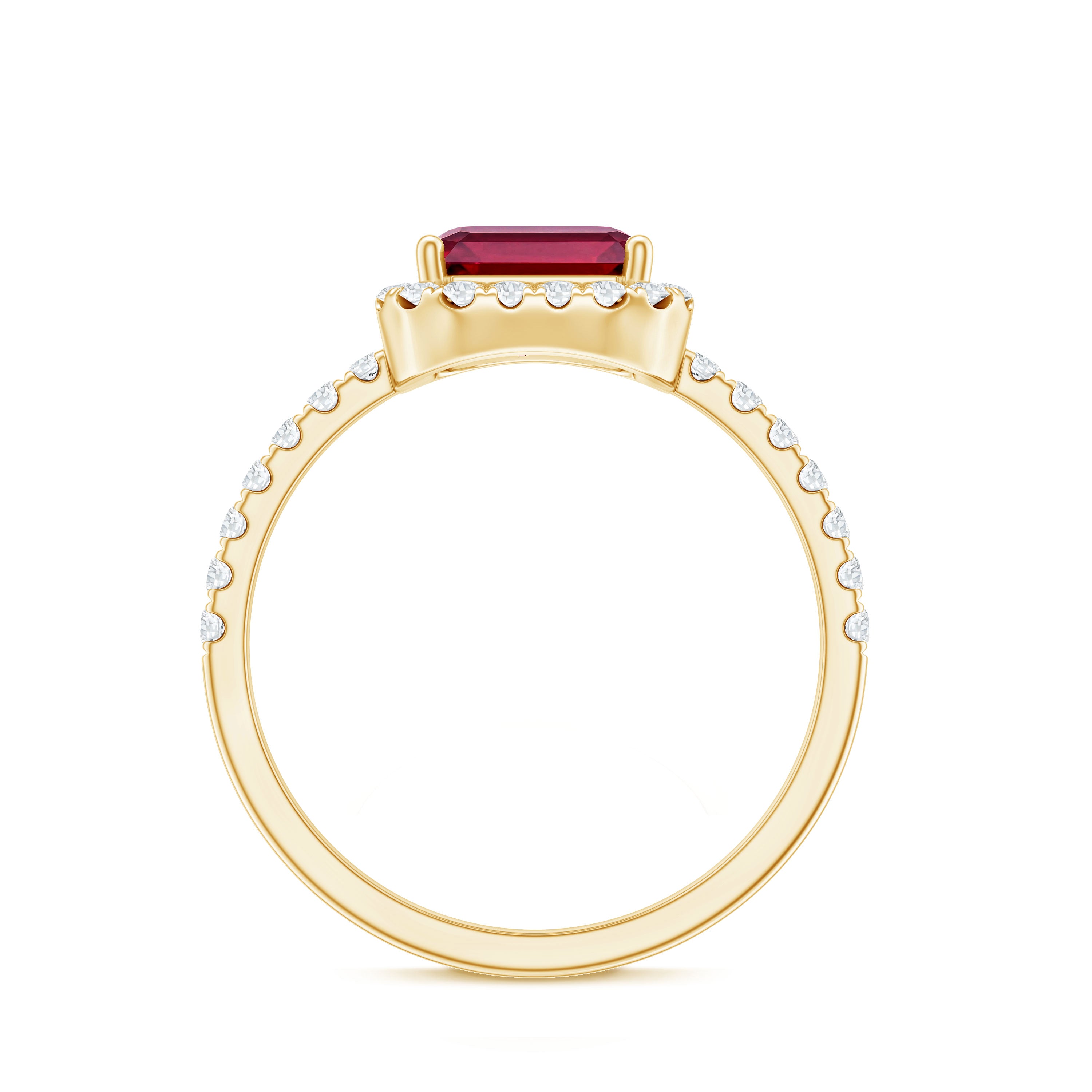 Lab Created Emerald Cut Ruby Engagement Ring with Diamond Halo AAAA - Rosec Jewels