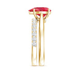 Rosec Jewels-Pear Shape Created Ruby Solitaire Wedding Ring Set with Moissanite
