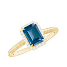 Rosec Jewels-Emerald Cut Blue Topaz Engagement Ring with Diamond Halo