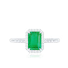 Natural 1.2 Carat Emerald Engagement Ring with Diamond Halo AAA - Rosec Jewels