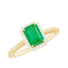 Natural 1.2 Carat Emerald Engagement Ring with Diamond Halo AAA - Rosec Jewels