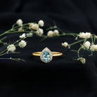 1 Carat Pear Cut Aquamarine Engagement Ring with Diamond Halo AAA - Rosec Jewels
