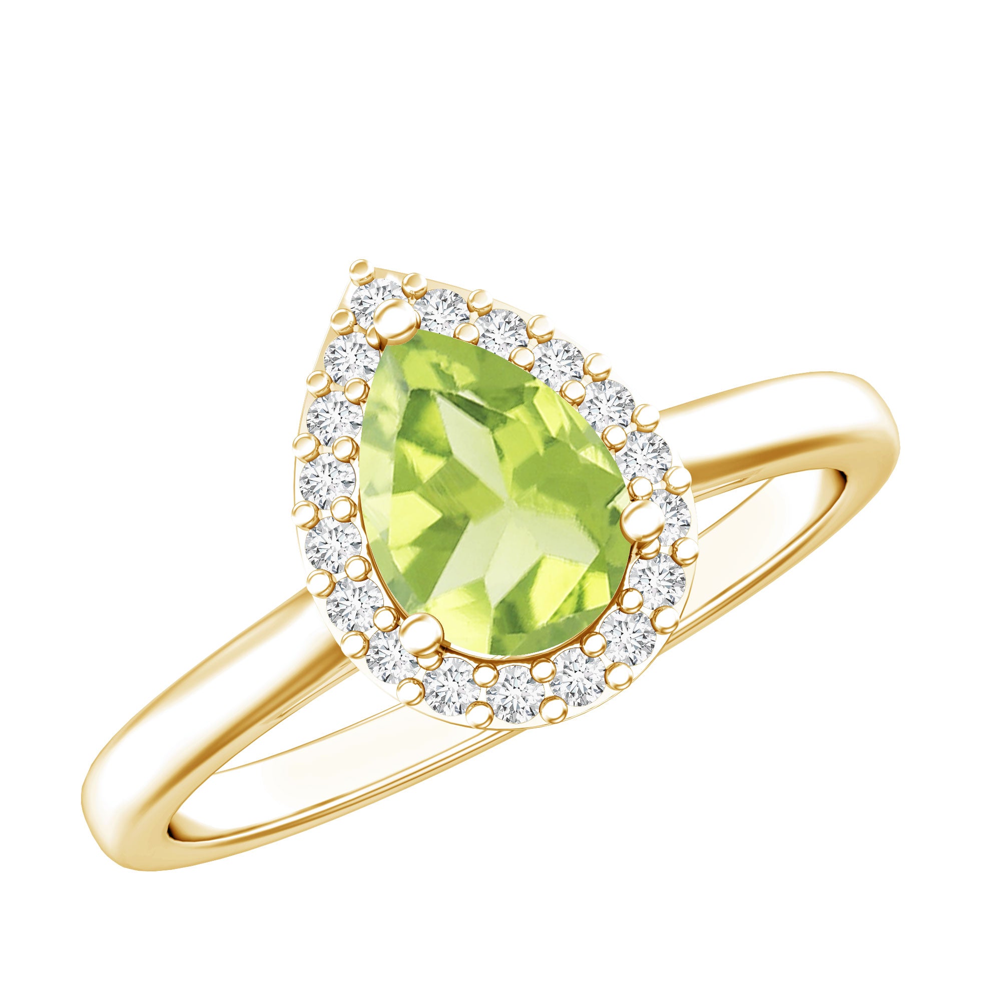 Real 1 Carat Peridot Teardrop Engagement Ring with Diamond Halo AAA - Rosec Jewels