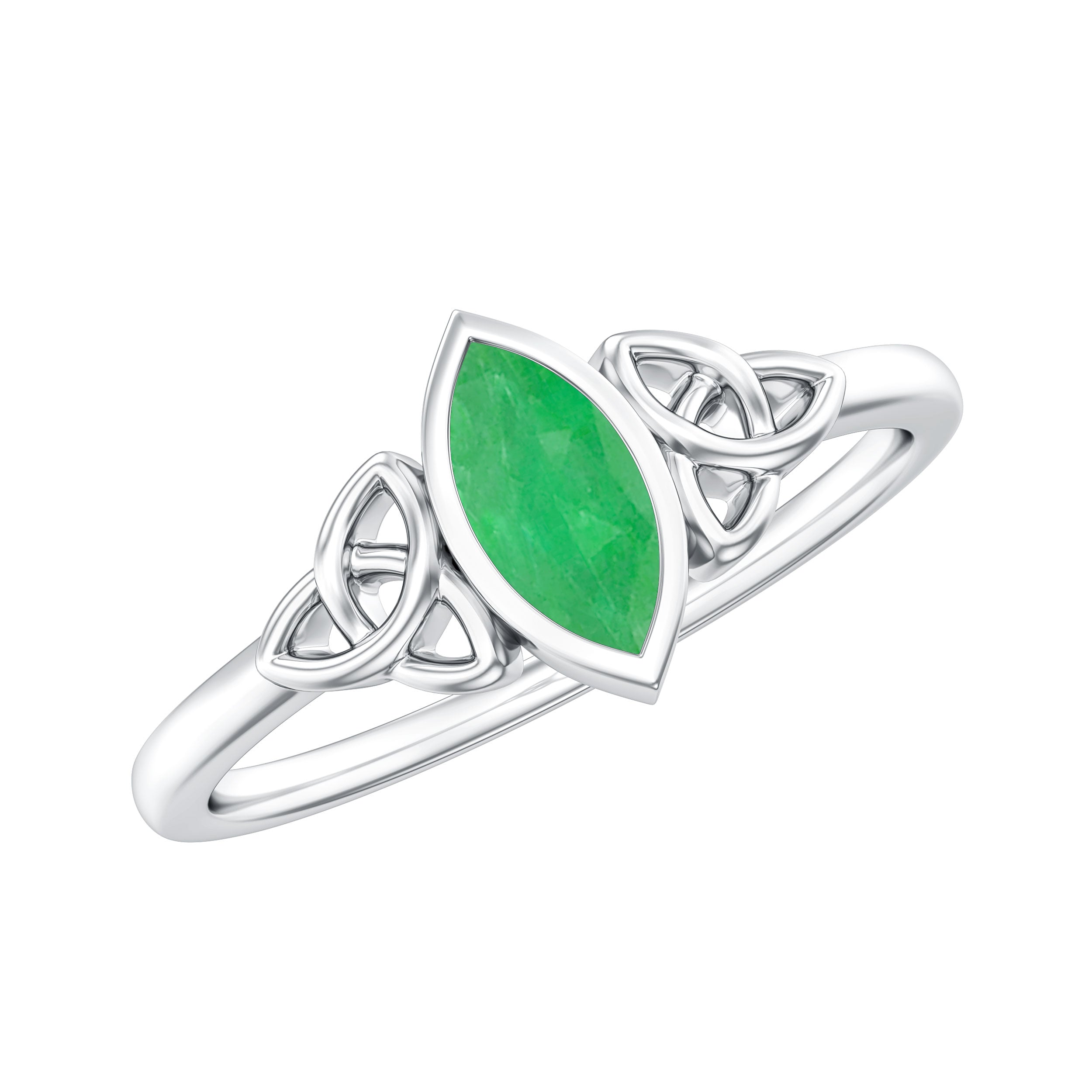 Marquise Cut Natural Emerald Celtic Engagement Ring in Bezel Setting AAA - Rosec Jewels