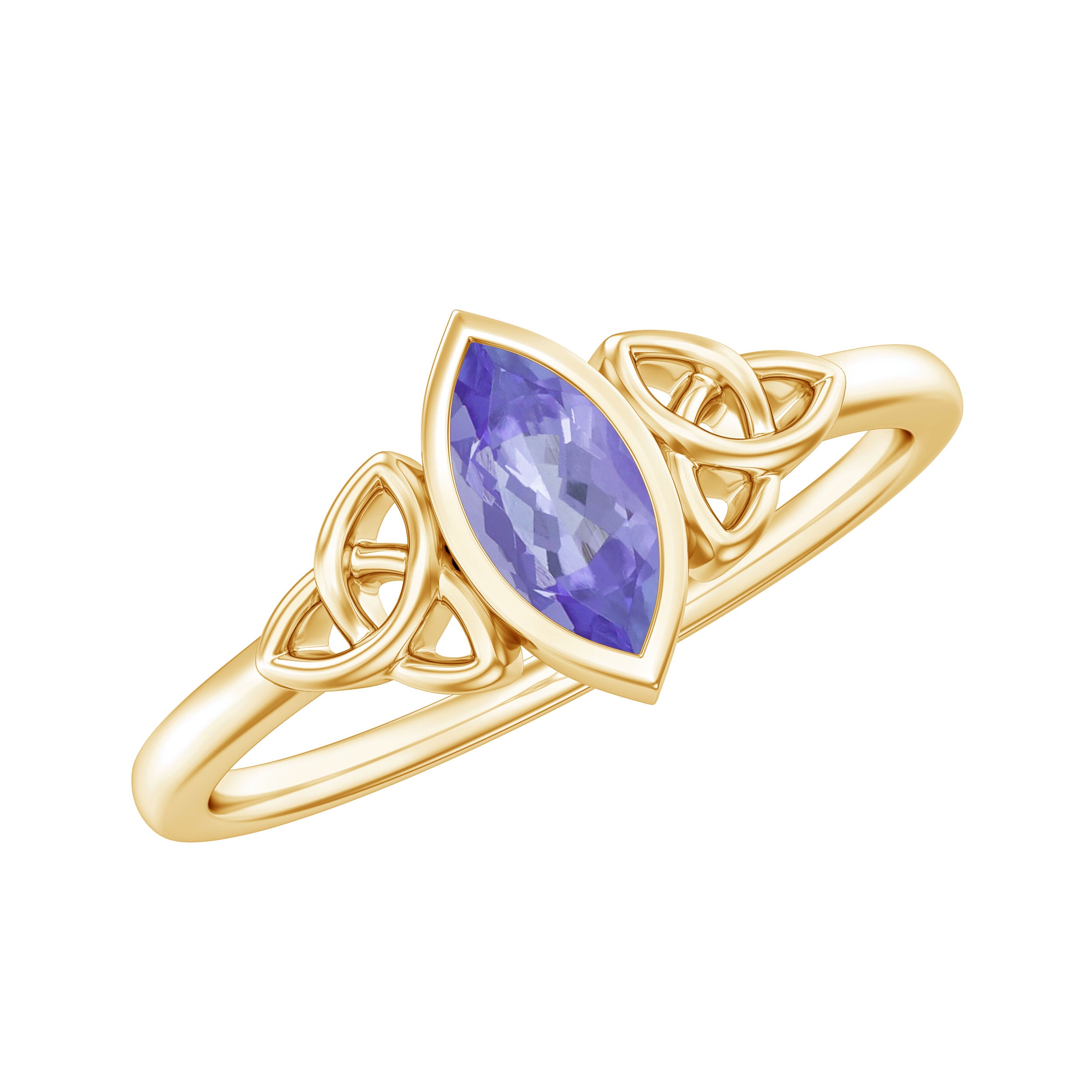 Natural Bezel Set Marquise Tanzanite Promise Ring with Celtic Knot AAA - Rosec Jewels