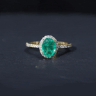 Genuine 6X8MM Oval Emerald Engagement Ring with Diamond Halo AAA - Rosec Jewels