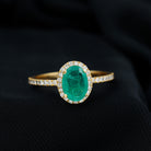 Genuine 6X8MM Oval Emerald Engagement Ring with Diamond Halo AAA - Rosec Jewels