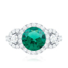 Certified 8mm Lab Grown Emerald Vintage Looking Engagement Ring with Moissanite AAAA - Rosec Jewels