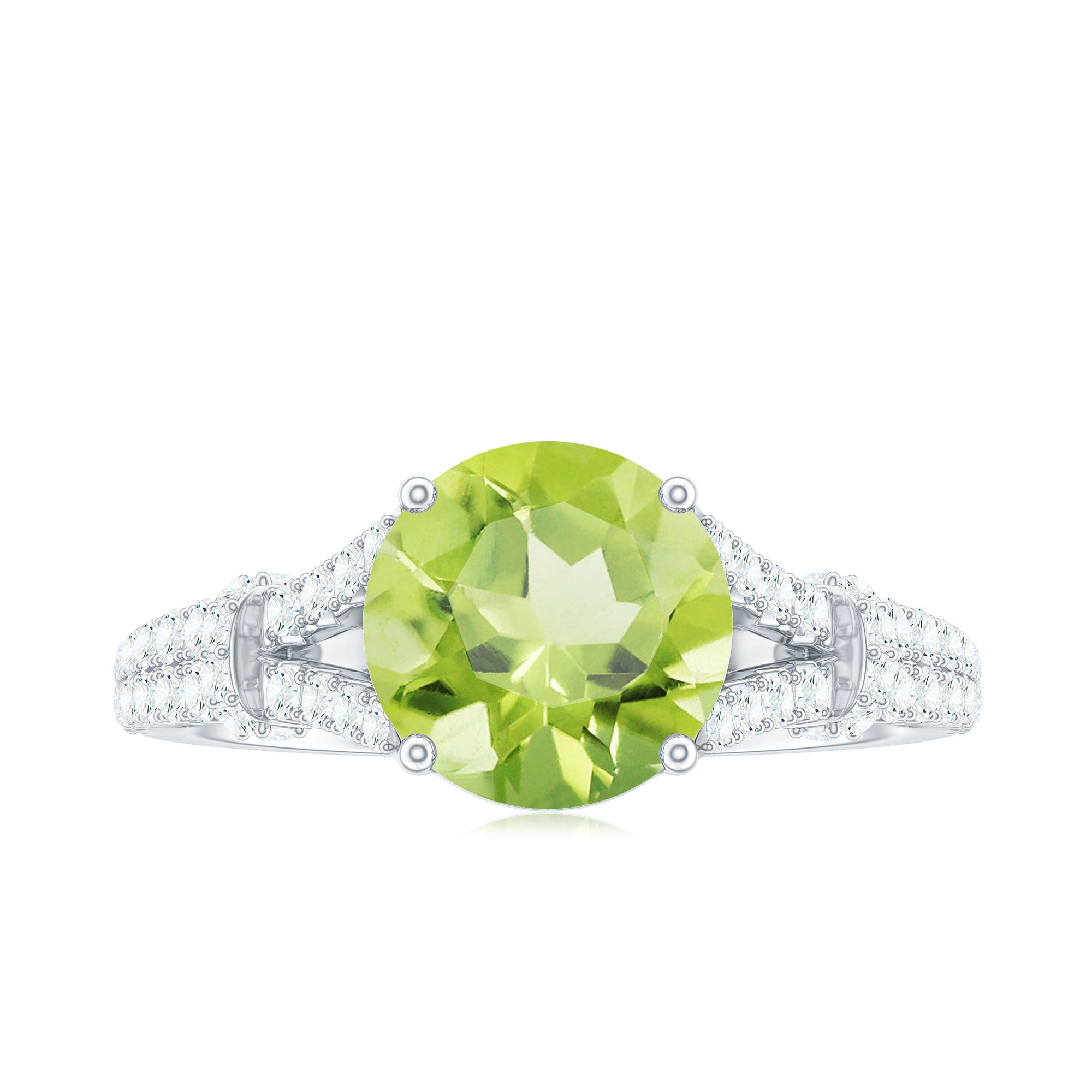 Peridot Solitaire Engagement Ring with Moissanite in Split Shank AAA - Rosec Jewels