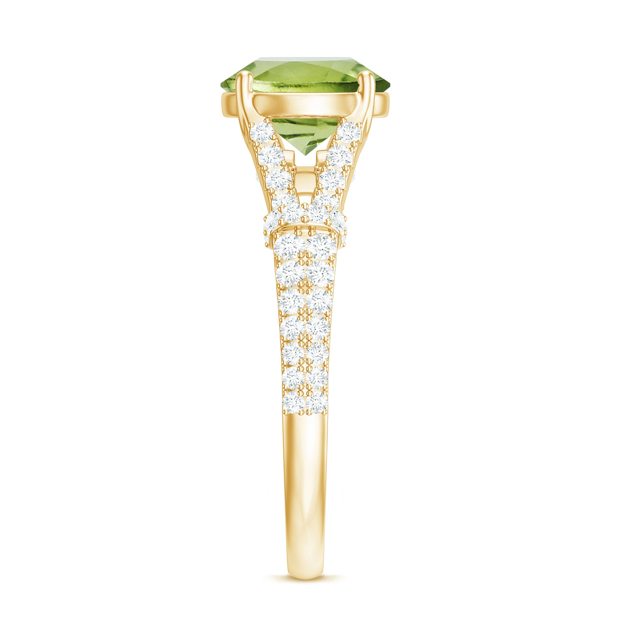 Peridot Solitaire Engagement Ring with Moissanite in Split Shank AAA - Rosec Jewels