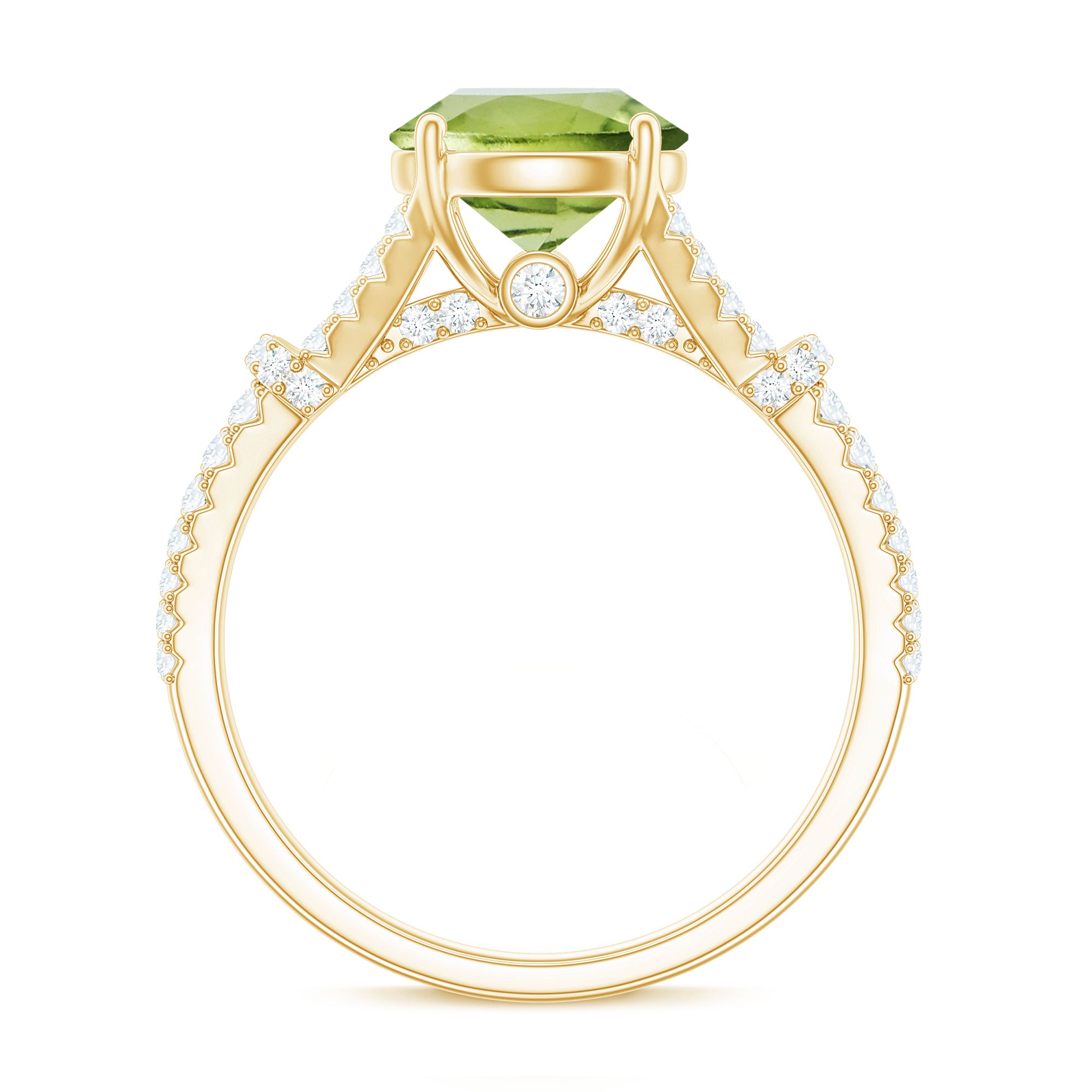 Peridot Solitaire Engagement Ring with Moissanite in Split Shank AAA - Rosec Jewels