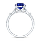 Certified 2.7 Carat Lab Grown Blue Sapphire Engagement Ring with Diamond Split Shank AAAA - Rosec Jewels