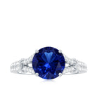 Certified 2.7 Carat Lab Grown Blue Sapphire Engagement Ring with Diamond Split Shank AAAA - Rosec Jewels
