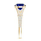 Certified 2.7 Carat Lab Grown Blue Sapphire Engagement Ring with Diamond Split Shank AAAA - Rosec Jewels