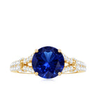 Certified 2.7 Carat Lab Grown Blue Sapphire Engagement Ring with Diamond Split Shank AAAA - Rosec Jewels
