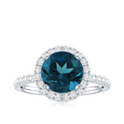 8MM London Blue Topaz Classic Engagement Ring with Diamond AAA - Rosec Jewels