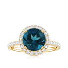8MM London Blue Topaz Classic Engagement Ring with Diamond AAA - Rosec Jewels