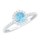 Genuine Blue Aquamarine Ring with Diamond Accent AAA - Rosec Jewels