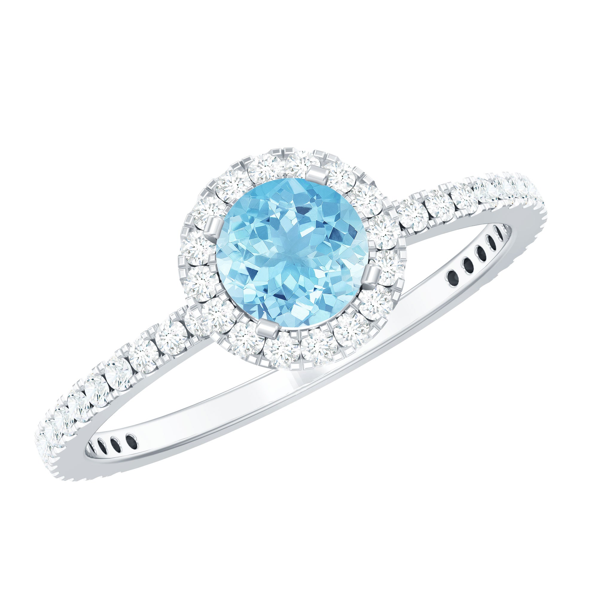 Genuine Blue Aquamarine Ring with Diamond Accent AAA - Rosec Jewels