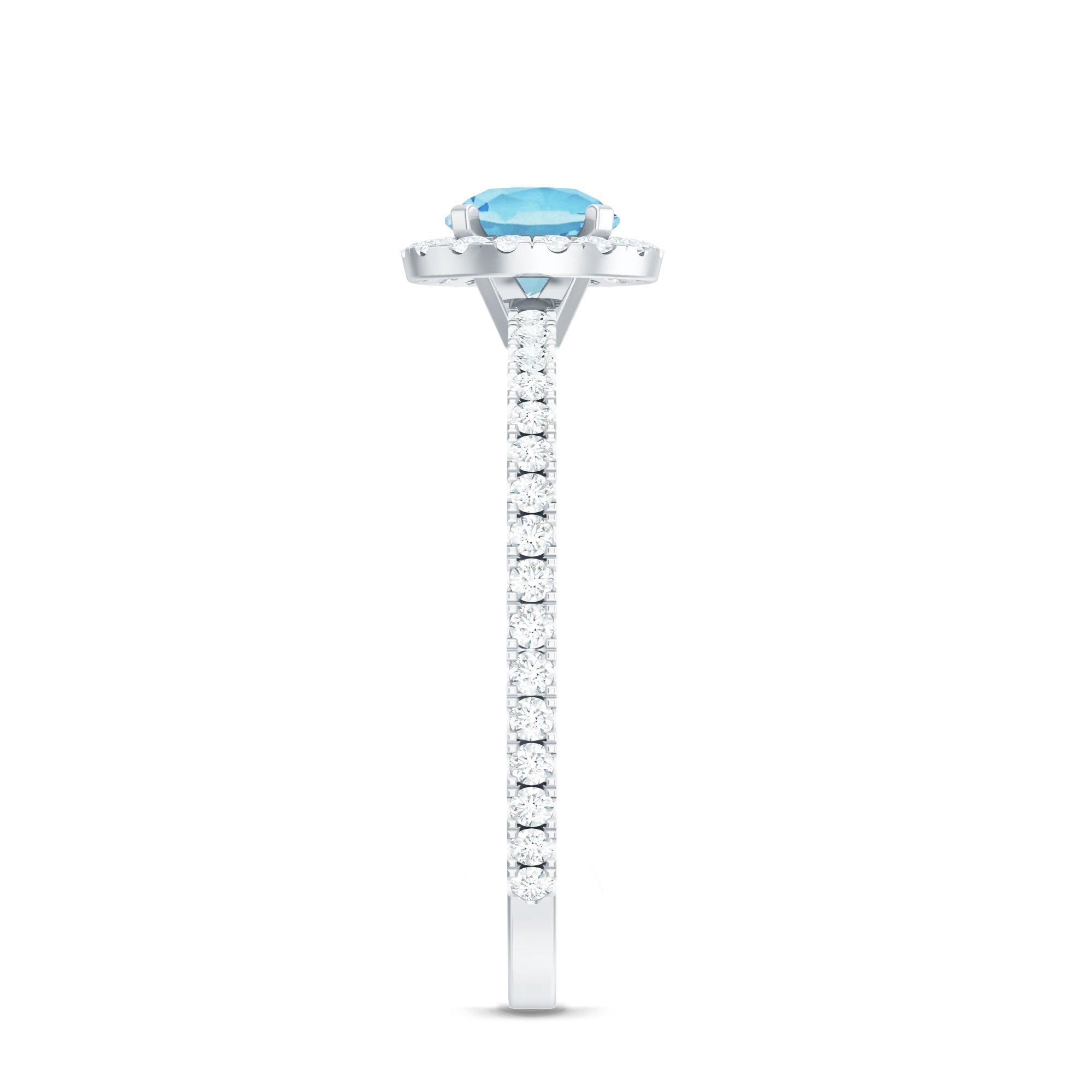 Genuine Blue Aquamarine Ring with Diamond Accent AAA - Rosec Jewels