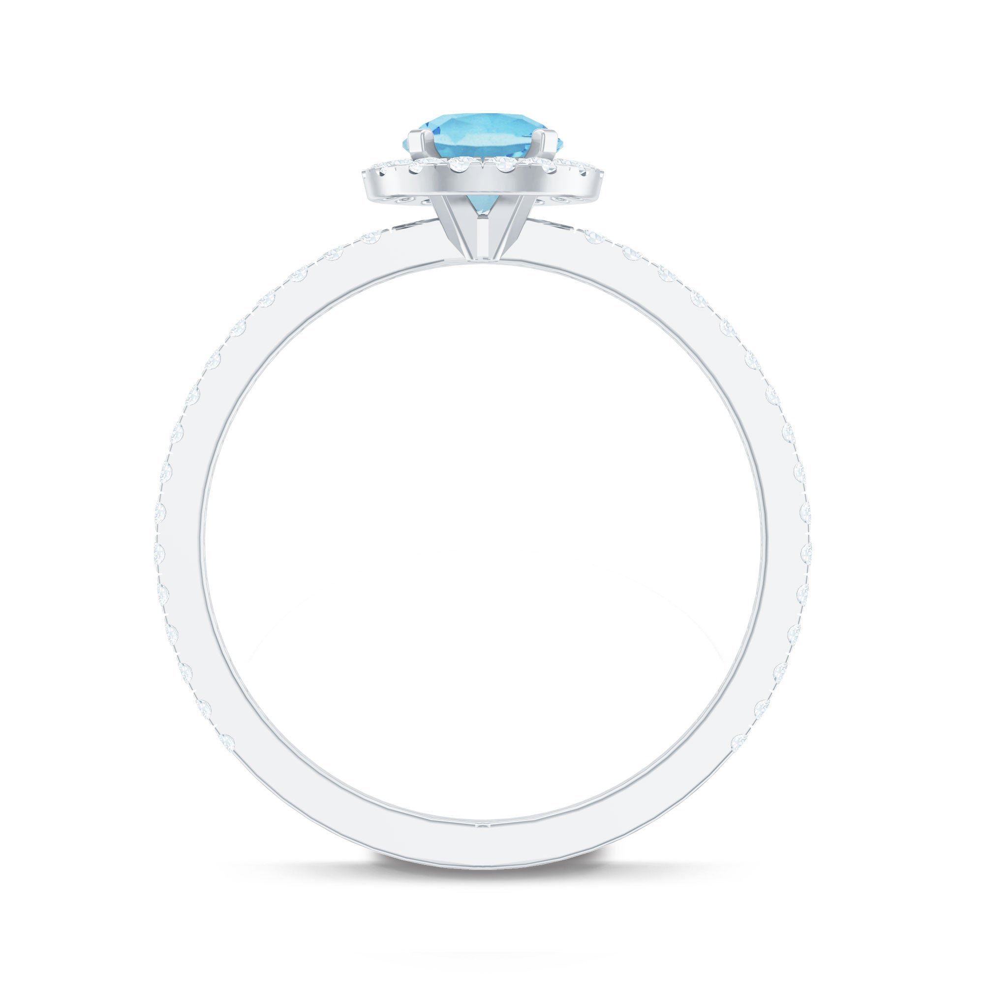 Genuine Blue Aquamarine Ring with Diamond Accent AAA - Rosec Jewels