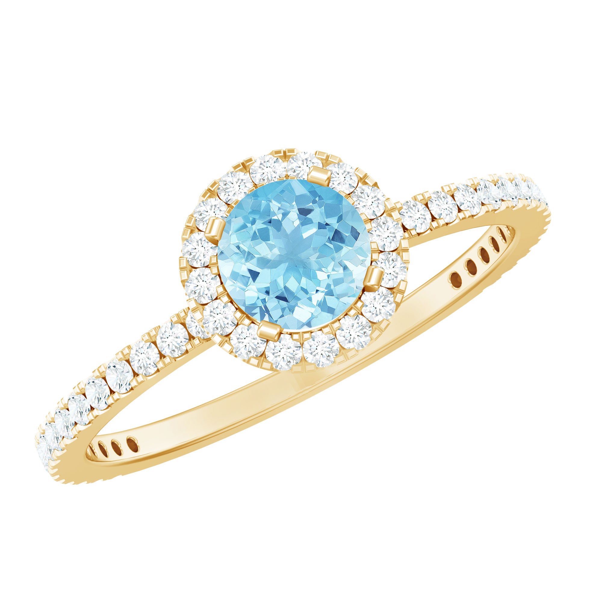 Genuine Blue Aquamarine Ring with Diamond Accent AAA - Rosec Jewels