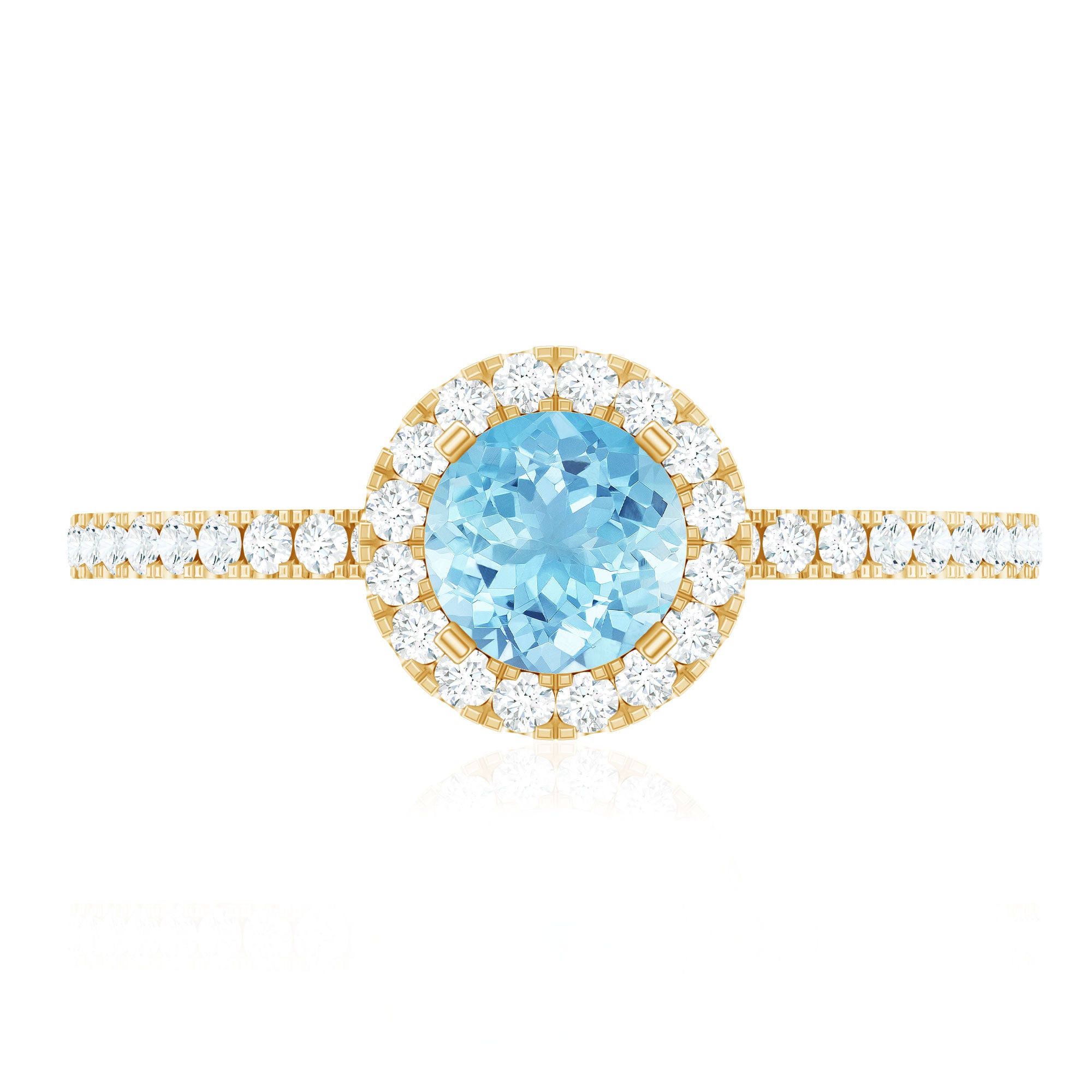 Genuine Blue Aquamarine Ring with Diamond Accent AAA - Rosec Jewels
