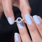 Minimal 0.9 Carat Blue Sapphire Engagement Ring with Diamond Halo AAA - Rosec Jewels