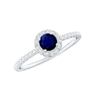 Minimal 0.9 Carat Blue Sapphire Engagement Ring with Diamond Halo AAA - Rosec Jewels