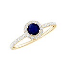 Minimal 0.9 Carat Blue Sapphire Engagement Ring with Diamond Halo AAA - Rosec Jewels