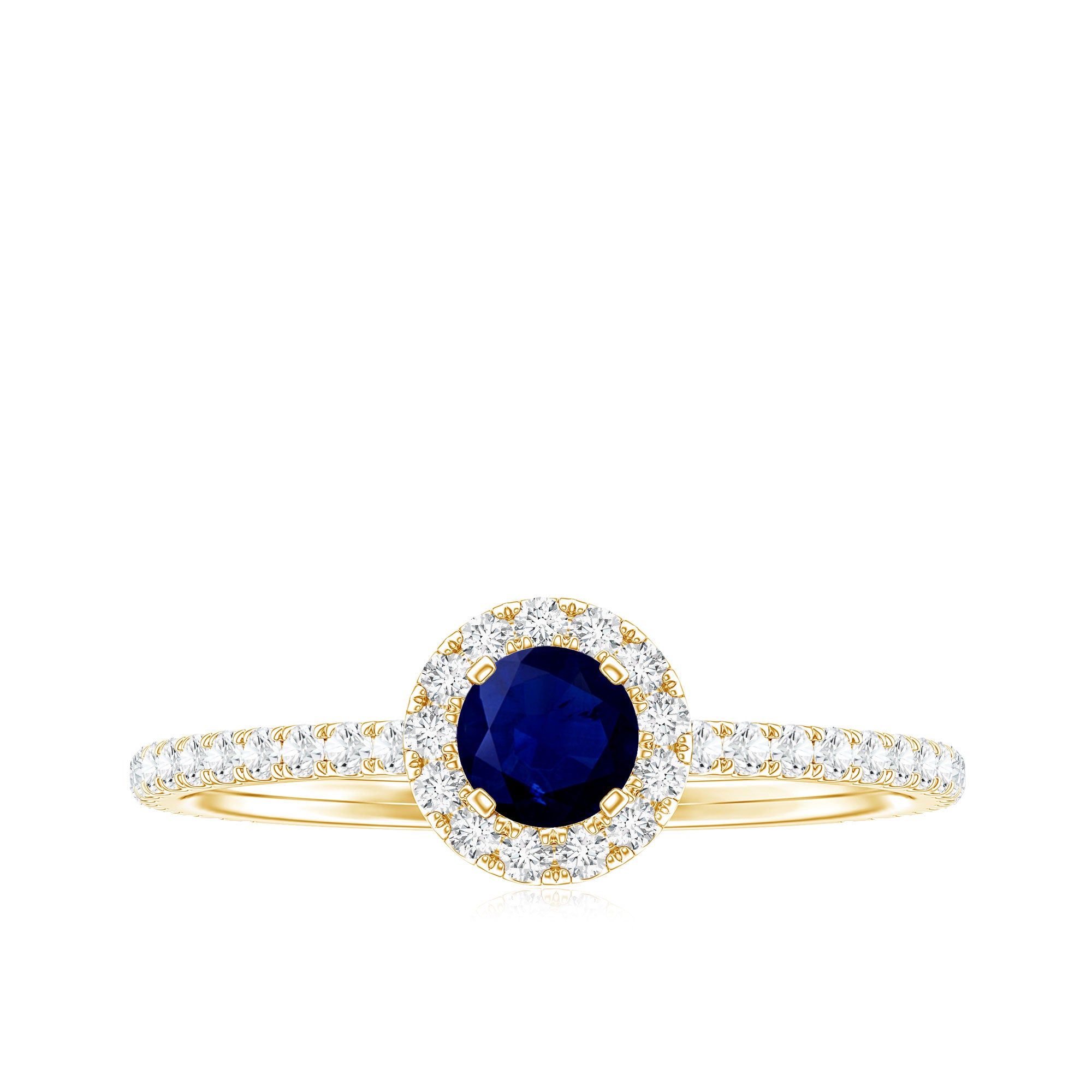 Minimal 0.9 Carat Blue Sapphire Engagement Ring with Diamond Halo AAA - Rosec Jewels