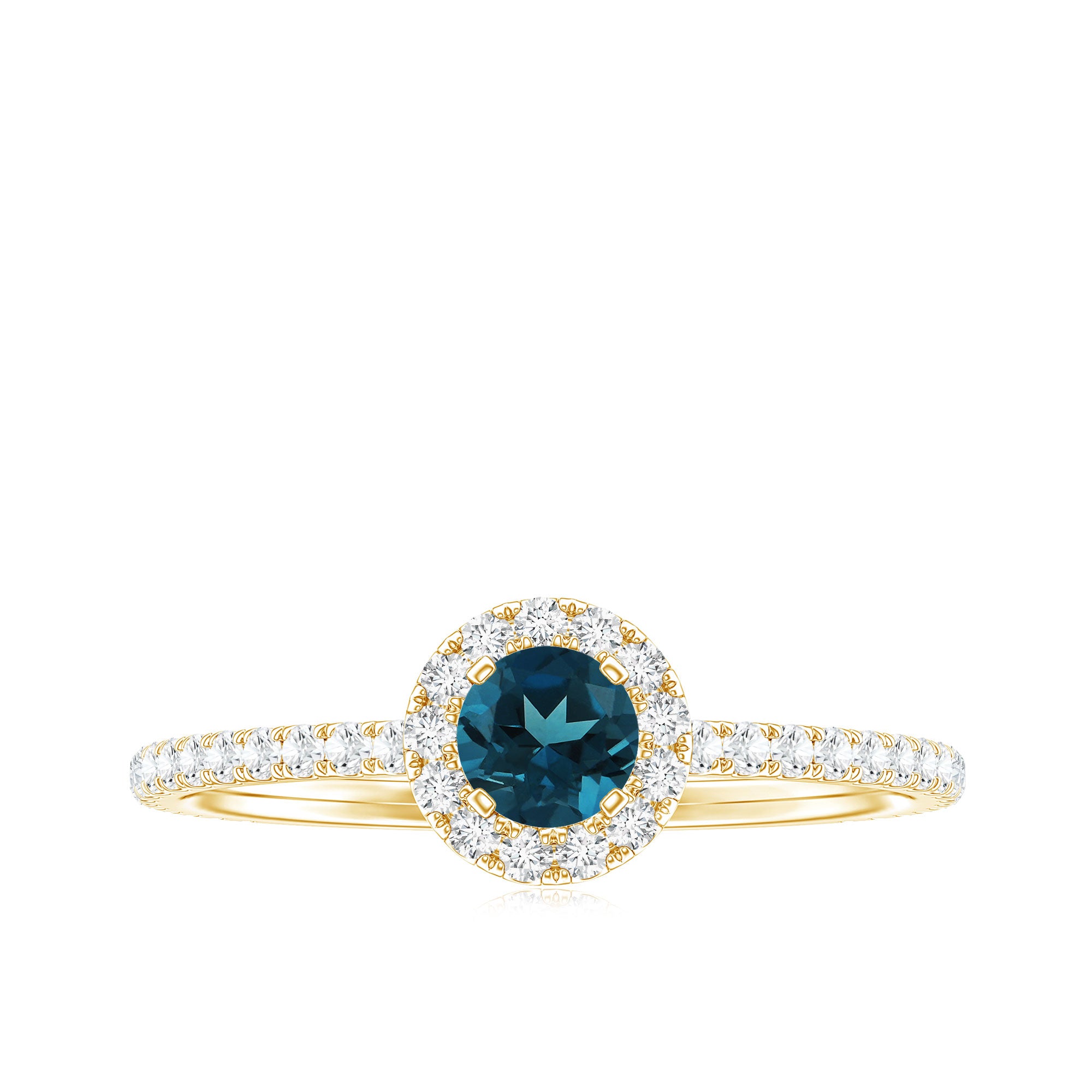 Rosec Jewels-Round Shaped Blue Topaz and Diamond Minimal Engagement Ring