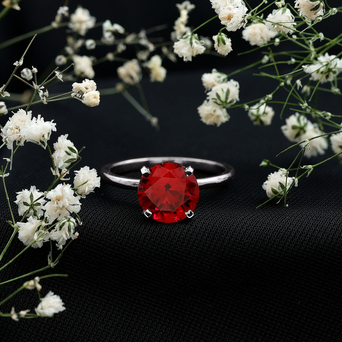 Solitaire Lab Grown 5 Carat Ruby Engagement Ring with Certificate AAAA - Rosec Jewels
