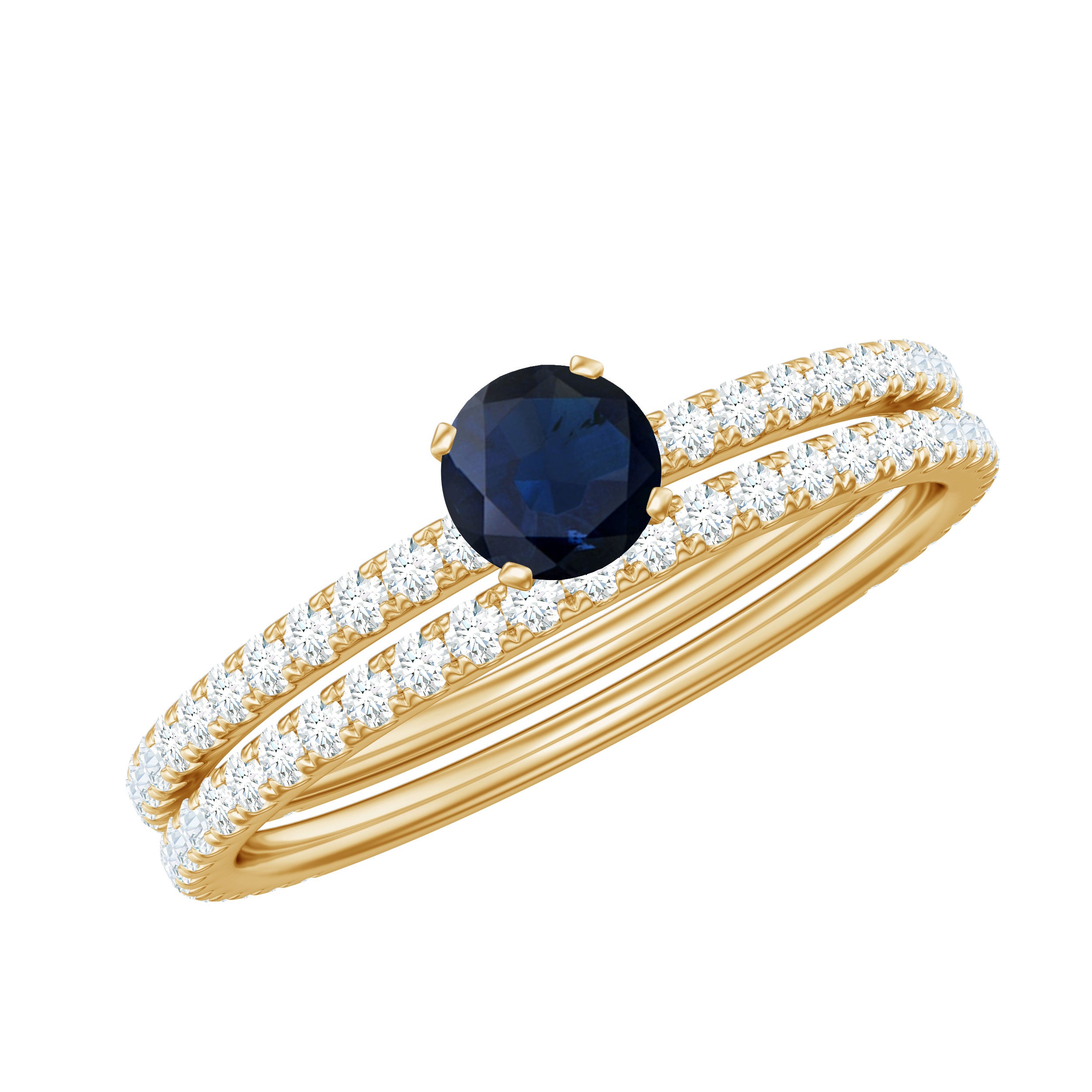 Natural Half Carat Blue Sapphire and Diamond Engagement Ring Set AAA - Rosec Jewels