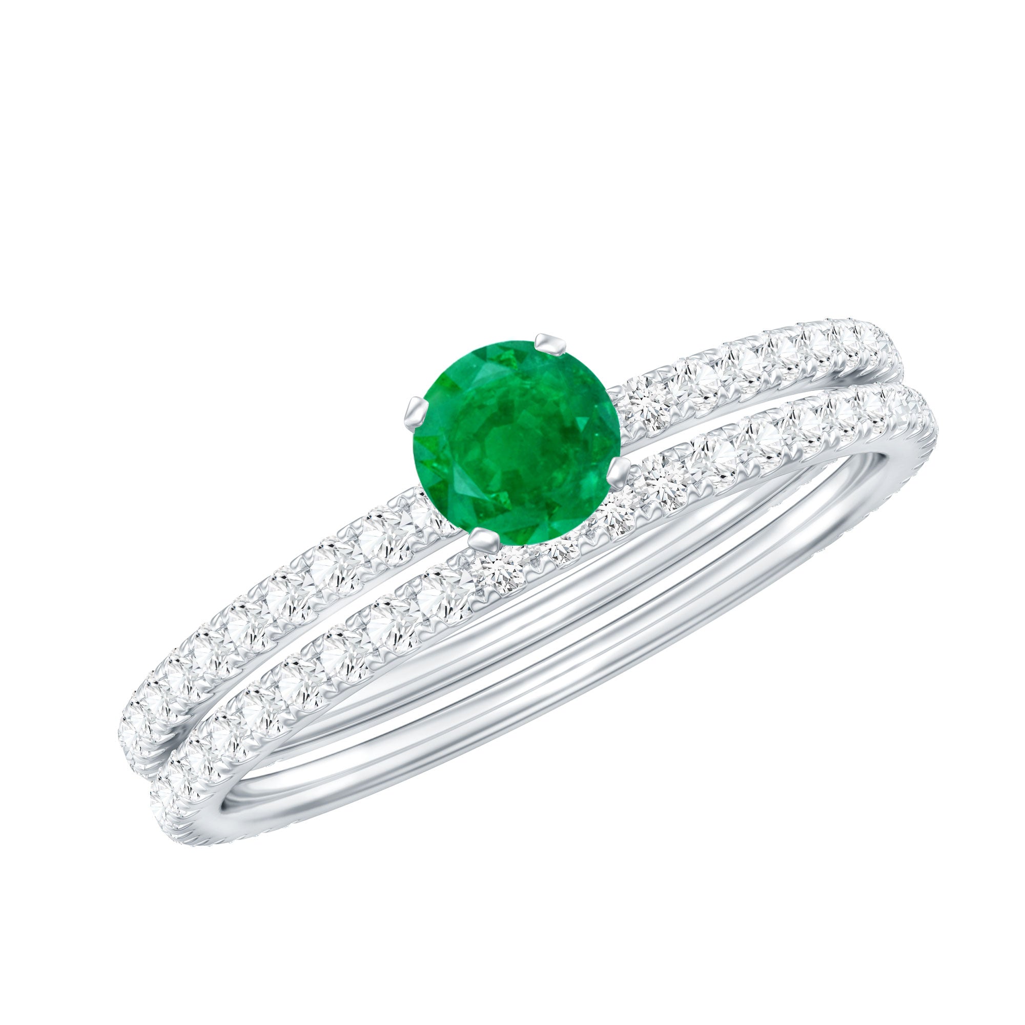 0.4 Carat Minimal Emerald Diamond Wedding Engagement Ring Set of 2 AAA - Rosec Jewels